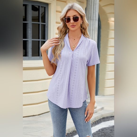 Eyelet Short Sleeve Blouse. Hit The Like ♡ Button For SALE Price!! - Picture 3 of 5